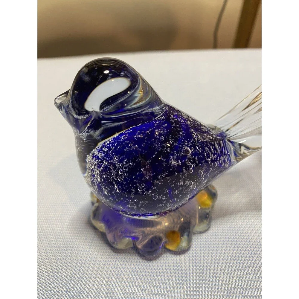 Art Glass Blown Glass Blue & Clear Sommerso Bird “Snowflakes “